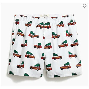 NWT J. Crew Men's White W/Christmas Tree Print Woven Boxers - SIZE XL